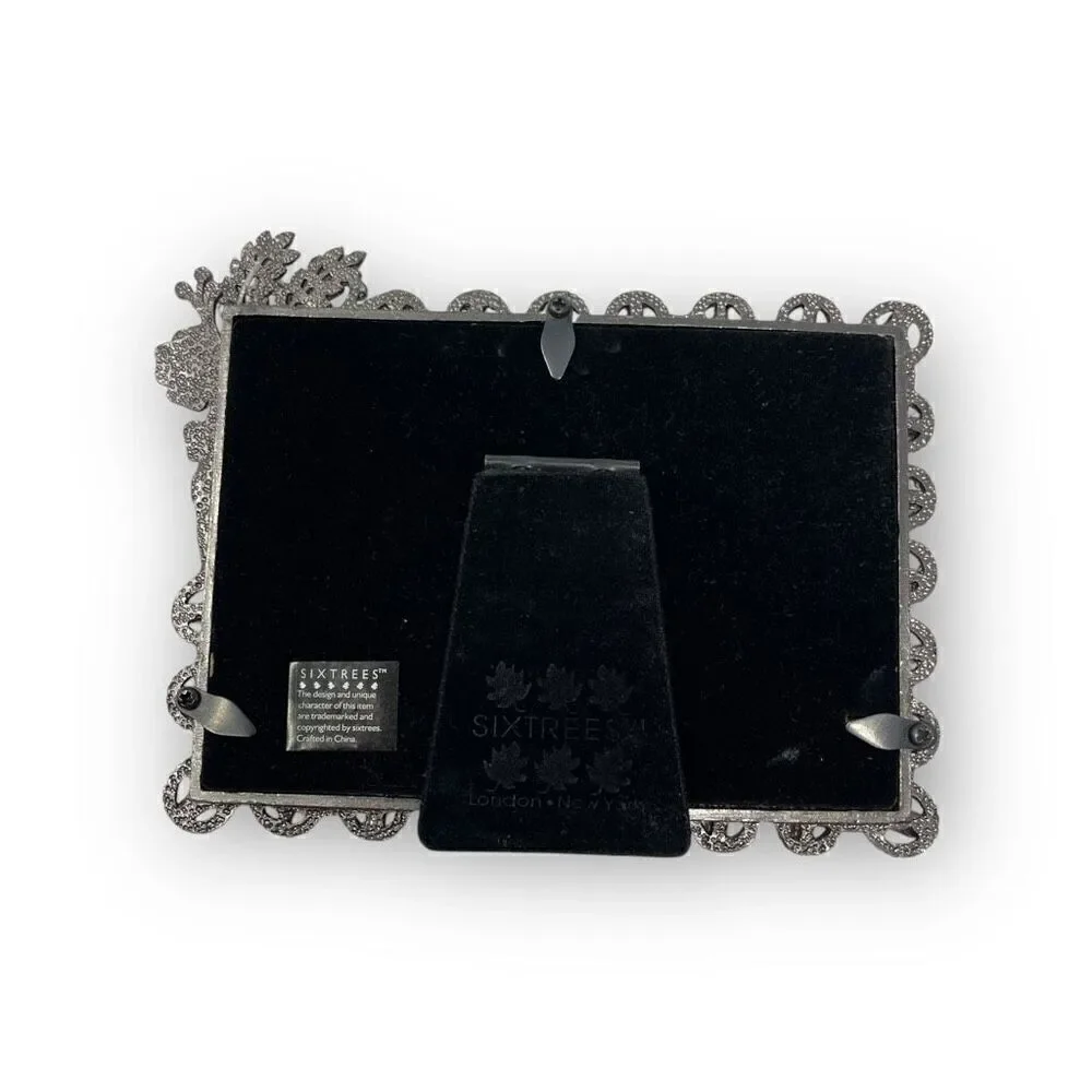 Six Trees Floral Bouquet Rhinestone Cream Pewter Metal Photo Picture Frame Flaw